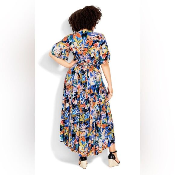 Loralette NWT Blue Pretty Val Print Flutter Sleeves Hi-Lo Maxi Dress Size 14 - Picture 2 of 13
